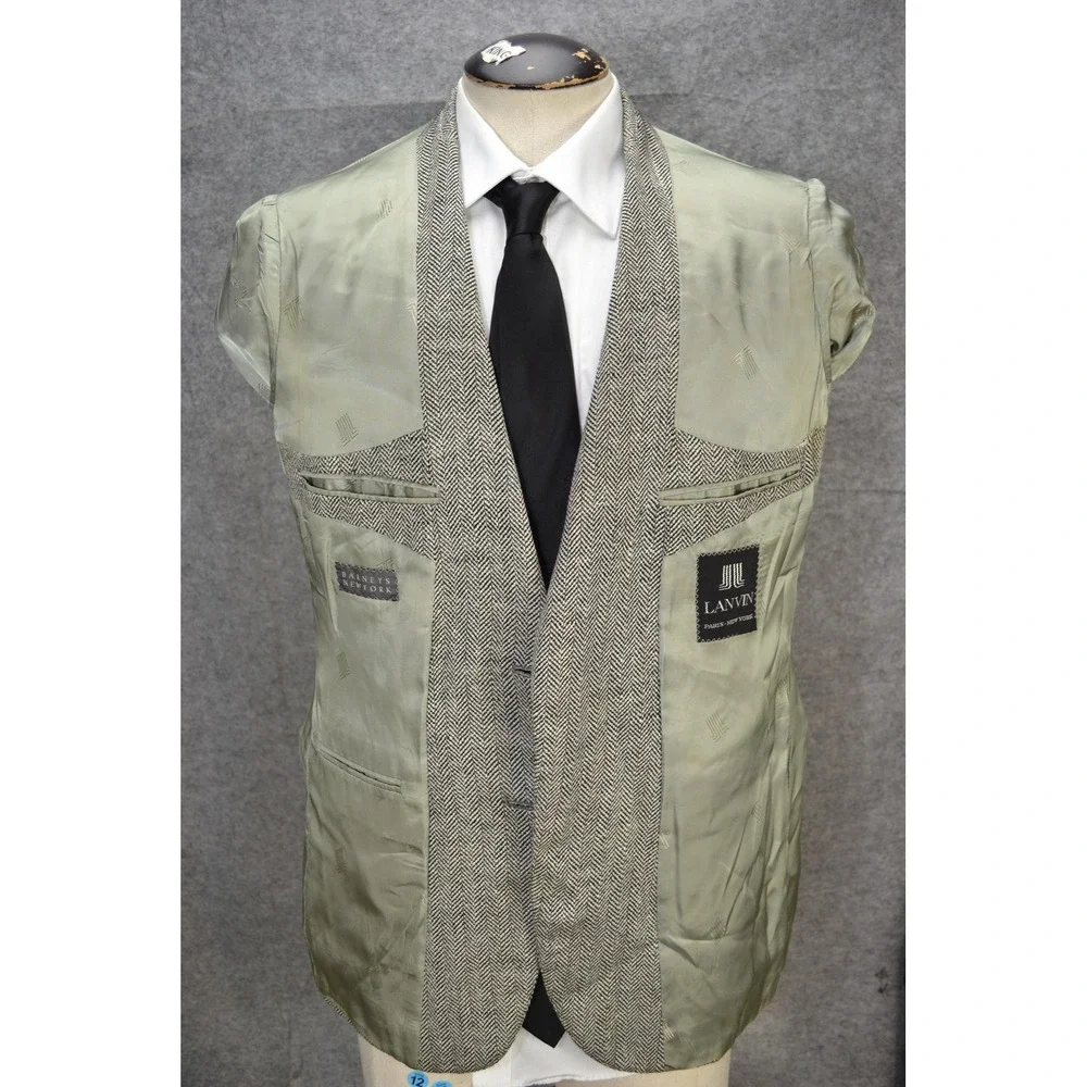 VTG Lanvin Blazer Mens 42 Gray Herringbone 2‎ Button Barneys Jacket Sport Coat